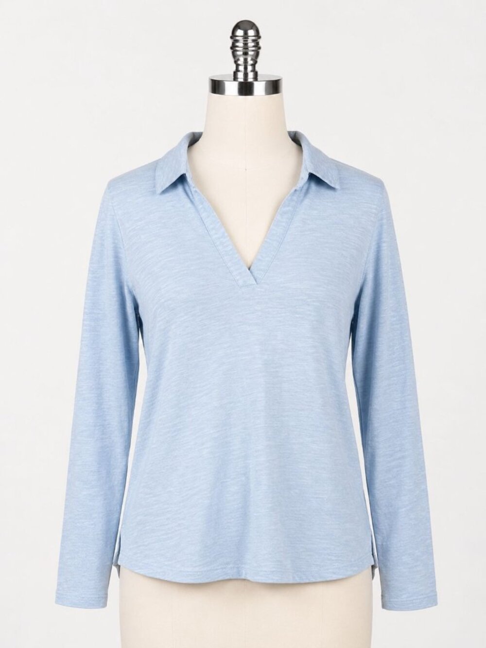 Boden Light Blue Cotton V-Neck Collared Long Sleeve Top Large